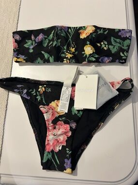Zimmermann Black Floral Bandeau Two-Piece Swim Set